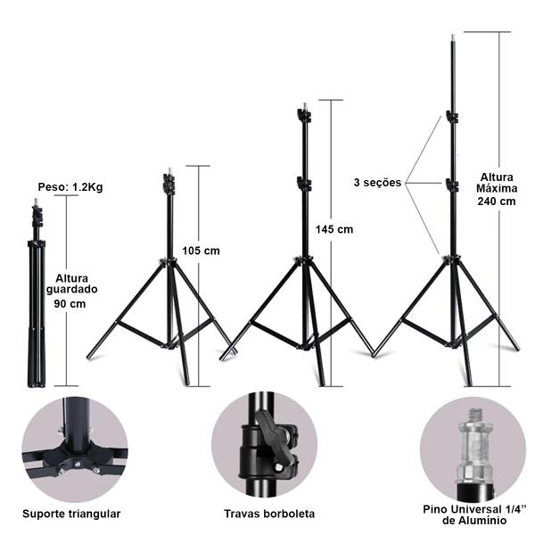 Imagem de Softbox Bowens Octagonal Godox 95cm Com Grid Colmeia + Tripé 2,4 Metros Greika