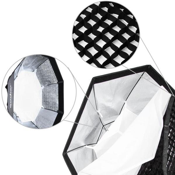 Imagem de Softbox Bowens Octagonal Godox 95cm Com Grid Colmeia + Tripé 2,4 Metros Greika