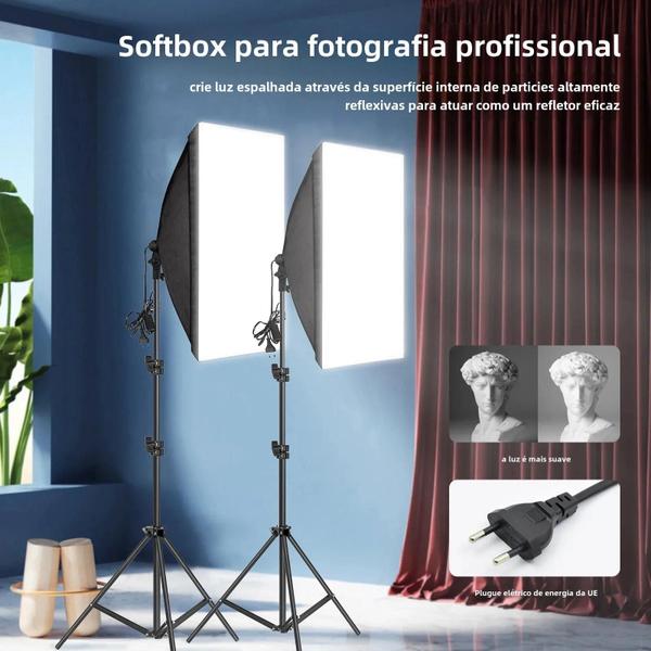 Imagem de Softbox de Fotografia Profissional com Tripé e Lâmpada E27 - Iluminação Contínua