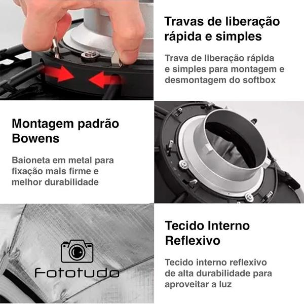 Softbox Octabox Fototudo 65 com encaixe Bowens E Colmeia Imagem de Softbox Octabox Fototudo 65 com encaixe Bowens E Colmeia