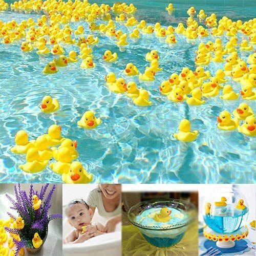 Imagem de Sohapy 100Pcs Mini Patos de Borracha Amarela Patos de Borracha Bebê Chuveiro Patos de Borracha, Squeak Diversão Bebê Amarelo Banho de Borracha Brinquedo Flutuar Decorações Divertidas para Festa de Aniversário do Chuveiro Favorece Presente (100PCS Pa