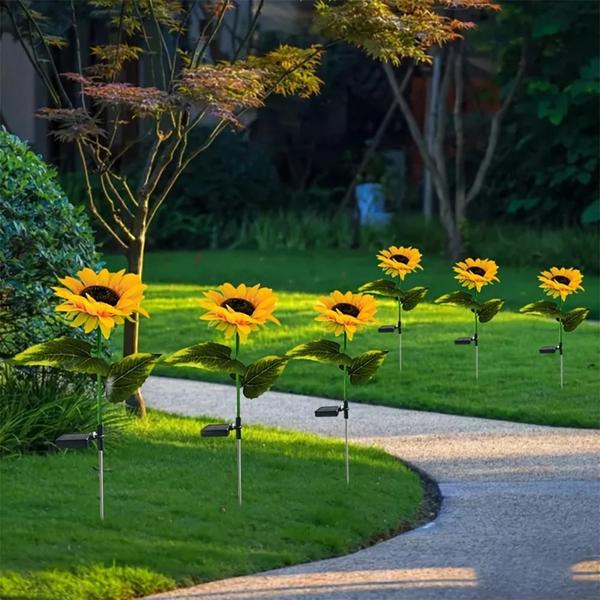 Imagem de Solar LED Luzes De Girassol Jardim Quintal Gramado Paisagem Lâmpada Luz Noturna Decoração De Casa