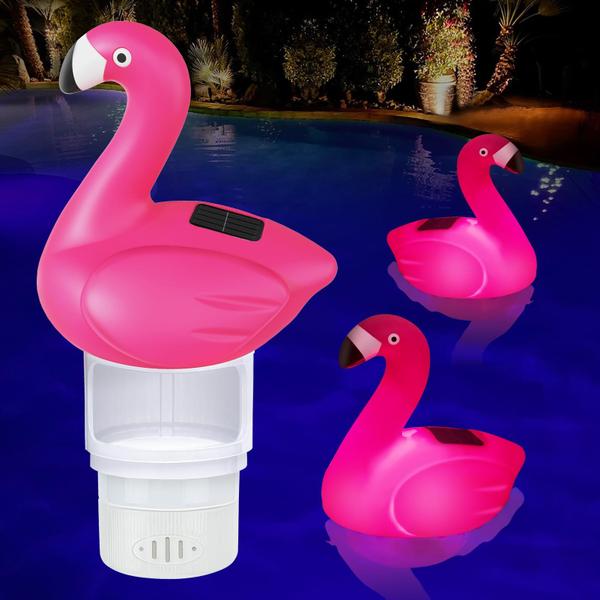 Imagem de Solar Pool Chlorine Floater Uekars Flamingo 18cm com luz