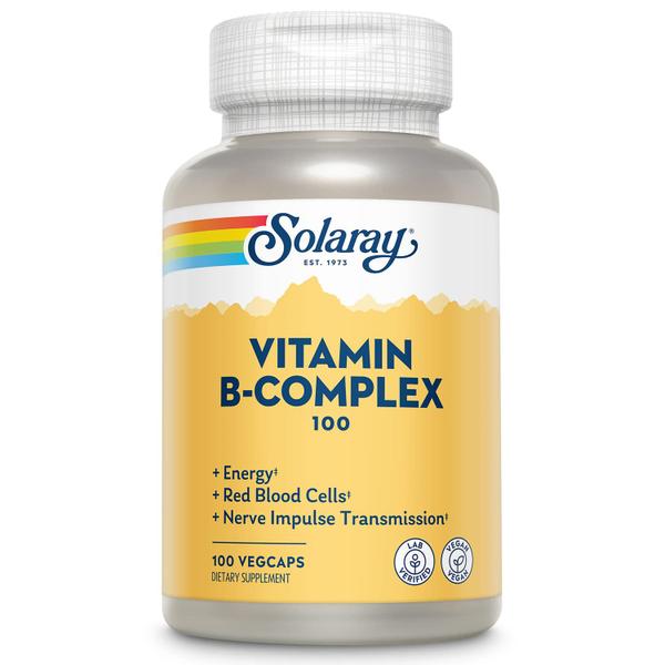 Solaray Vitamina B-Complex 100 mgs, Energia Saudável, Formação de Células Sanguíneas & Suporte de Transmissão de Impulso Nervoso, 100 VegCaps Imagem de Solaray Vitamina B-Complex 100 mgs, Energia Saudável, Formação de Células Sanguíneas & Suporte de Transmissão de Impulso Nervoso, 100 VegCaps