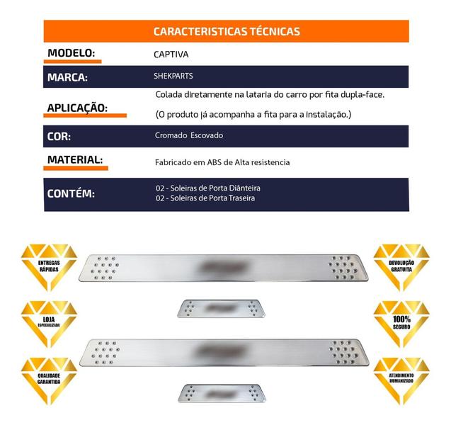 Imagem de Soleira para Porta Lateral Tuning Esportiva para carros 4 Portas (ABS) CROMADO Personalizado CAPTIVA