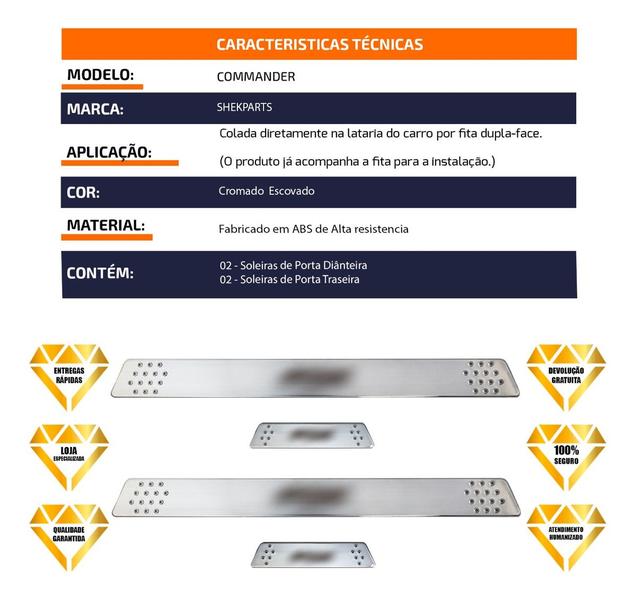 Imagem de Soleira para Porta Lateral Tuning Esportiva para carros 4 Portas (ABS) CROMADO Personalizado COMMANDER