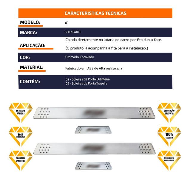 Imagem de Soleira para Porta Lateral Tuning Esportiva para carros 4 Portas (ABS) CROMADO Personalizado X1