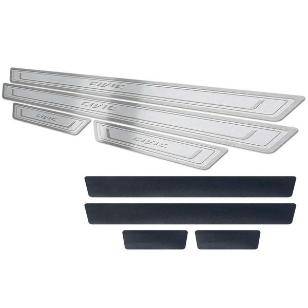 Soleira Prata + Vinil Em Aço Inox Honda Civic 12/16 - JR PARTS Imagem de Soleira Prata + Vinil Em Aço Inox Honda Civic 12/16