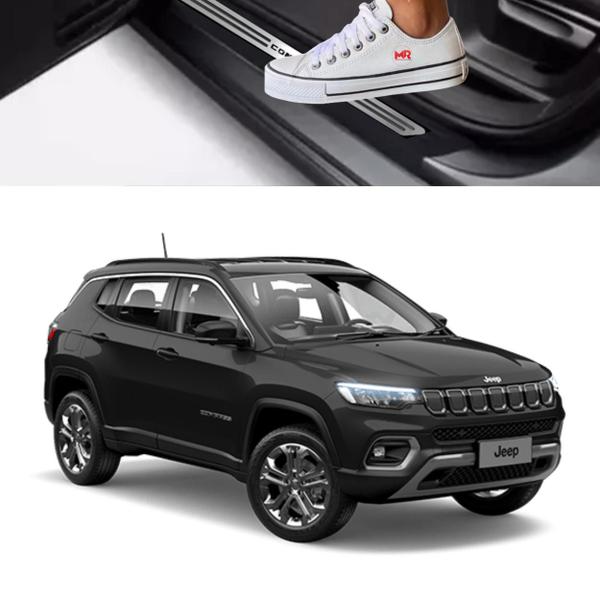 Imagem de Soleira Proteção Porta Aço Inox Adesivo Poroso Jeep Compass