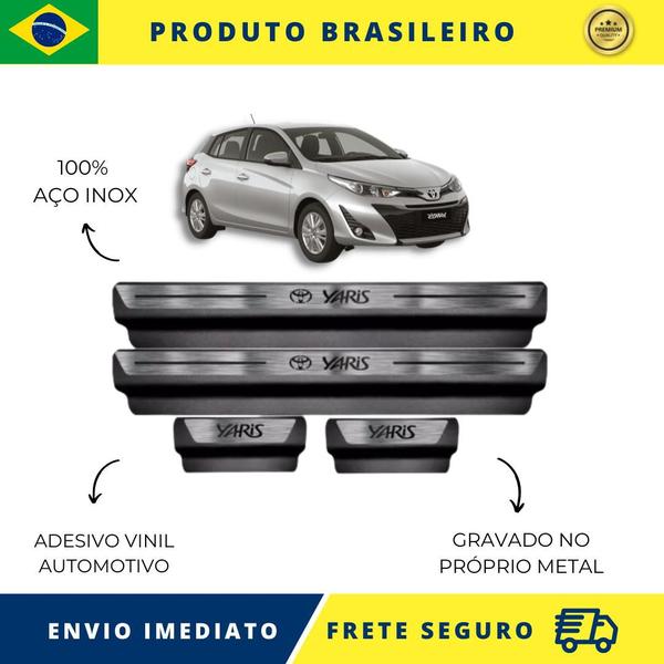 Imagem de Soleiras de Carro 100% AÇO INOX do Toyota Yaris 2018 acima, serve com perfeição Premium Envio Rápido Brasil