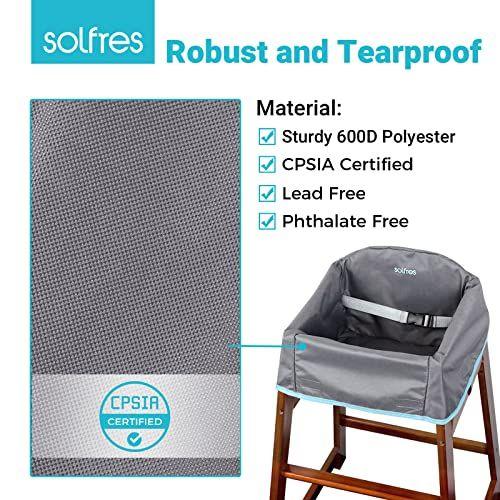 Imagem de Solfres Dual-Belt High Chair Cover, Baby High Chair Cover, Versão Upgrade, para Cadeira Alta de Madeira ou Restaurante, Material Resistente e Robusto, Cinza