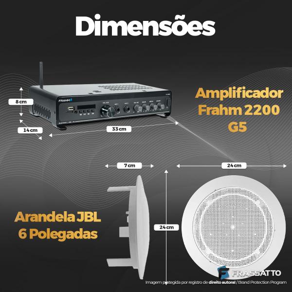 Imagem de Som Ambiente Area Gourmet Bluetooth Usb Sd Frahm Slim 2200 G5 + Arandelas Jbl Original