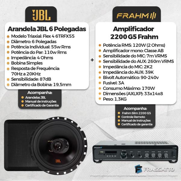 Imagem de Som Ambiente Igrejas Festas Eventos Bt Usb Sd Frahm Slim 2200 G5 + Arandelas Jbl Original