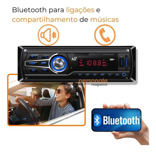 Imagem de Som Automotivo Rádio Bluetooth Para Carro com Mp3 Fm Usb Sd Aux P2 Saída RCA Viva Voz Atende Telefone Tipo Pioneer Auto