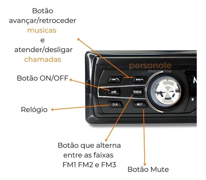 Imagem de Som Automotivo Rádio Bluetooth Para Carro com Mp3 Fm Usb Sd Aux P2 Saída RCA Viva Voz Atende Telefone Tipo Pioneer Auto