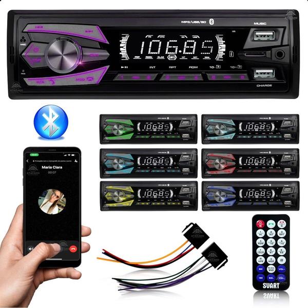 Imagem de Som Automotivo Svart S-500 Bluetooth Leitor Cartão Sd Usb Svart LED que muda de cor