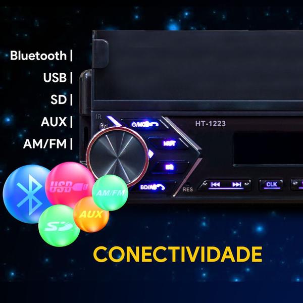 Imagem de Som Automotivo Usb Bluetooth Sd C/ Suporte E Carrega Celular