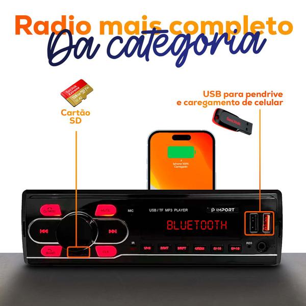 Imagem de Som de Carro com Bluetooth Aparelho Mp3 Player Espelhamento Chamadas Usb Sd auto radio Fm