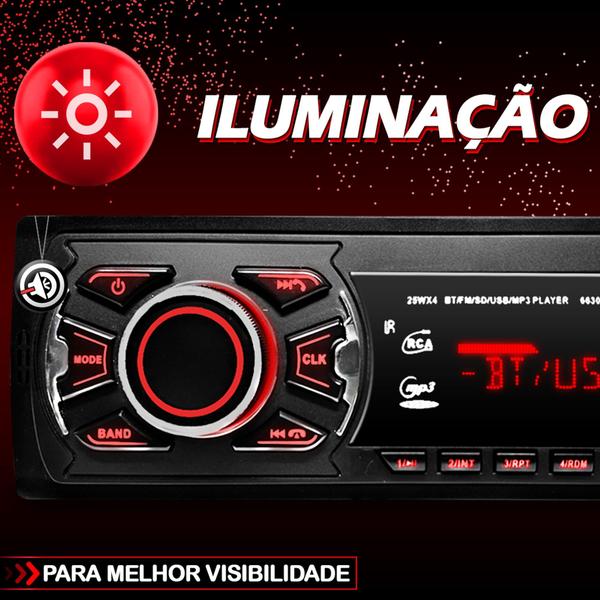 Imagem de Som pra carro aparelho auto radio automotivo 1 din mp3 player com Bluetooth usb sd aux + controle