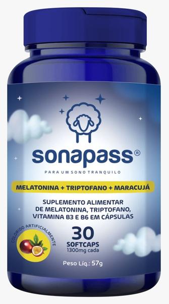 Imagem de Sonapass (Melatonina + Triptofano + Maracujá+ Vitaminas B3 e B6) - 30 cápsulas