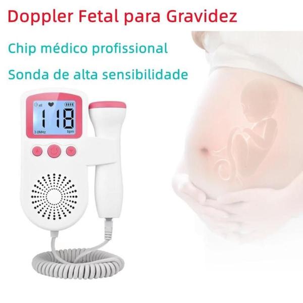 Imagem de Sonar Fetal Doppler Fd Pro Ultrassom Monitoramento Ouvir Batimentos Bebe Cor Rosa