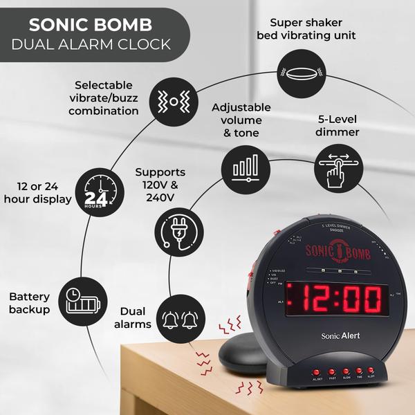 Imagem de Sonic Alert Despertador Extra Alto, Preto