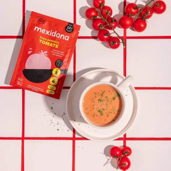 Sopa de Caneca Proteica de Tomate Sem Glúten, Vegana Mexidona 30g Imagem de Sopa de Caneca Proteica de Tomate Sem Glúten, Vegana Mexidona 30g