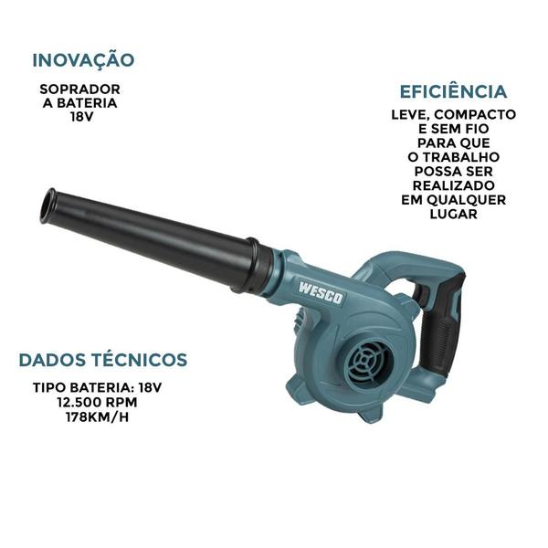 Imagem de Soprador A Bateria 18v Ws2942.9 Wesco s/ carregad s/ bateria