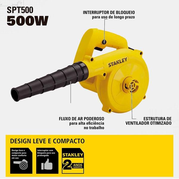 Imagem de Soprador De Ar Aspirador Elétrico 500W 220V Stpt500 Stanley