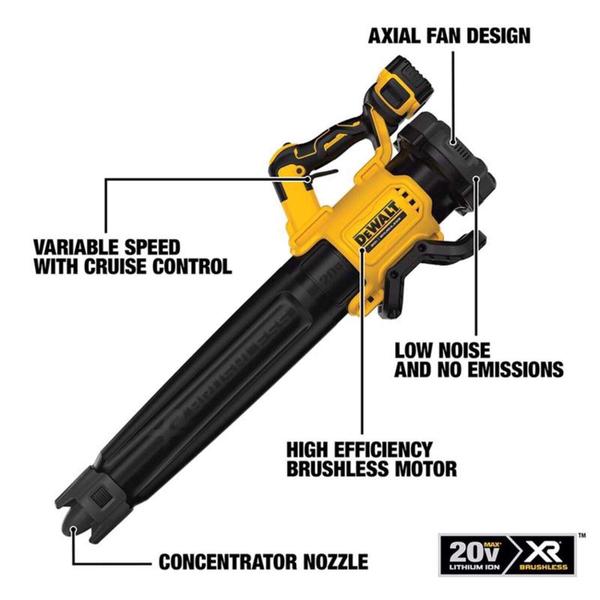 Imagem de Soprador de folhas DEWALT 20V MAX* XR portátil sem fio DCBL722B