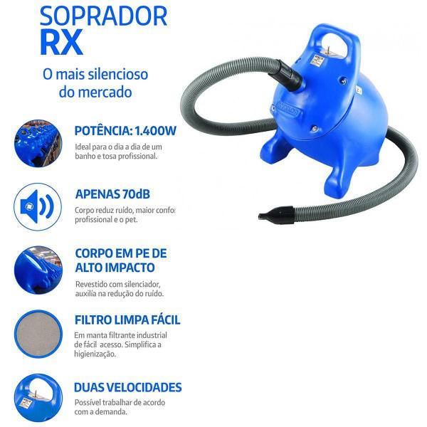 Imagem de SOPRADOR PROFISSIONAL Kyklon REX RX 110v Pet Shop, Banho e Tosa, Baixo Ruído, 1400 w, Azul 03