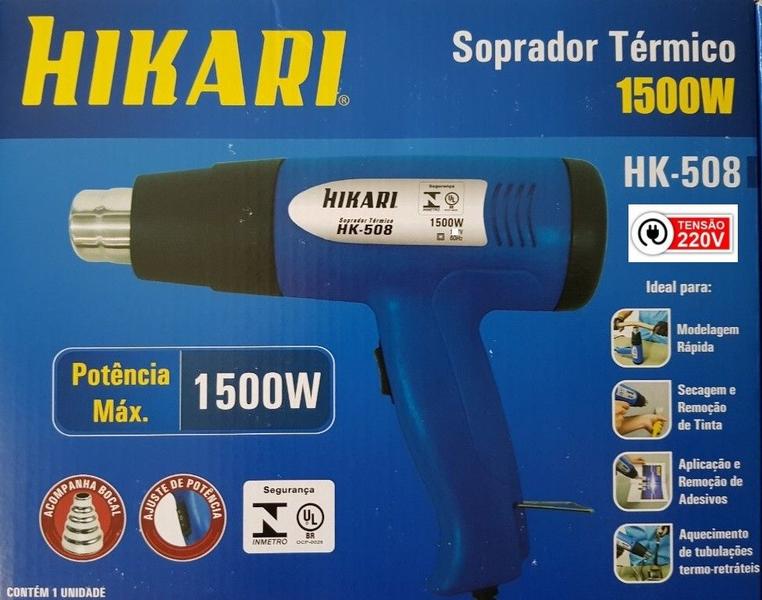 Imagem de Soprador Térmico de 1500W HIKARI HK 508 Profissional com 2 estágios de temperatura 220 Volts Azul