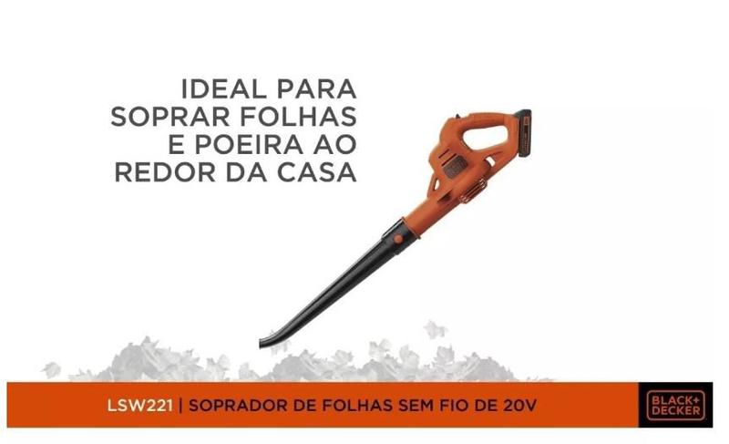 Imagem de Soprador Varredor De Folhas A Bateria 20v Lsw221 Black&decer