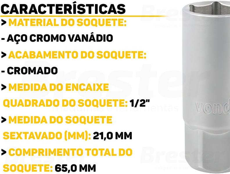 Imagem de Soquete 21mm Longo Vela De Ignição Para Linha Automotiva Vonder 3059021000