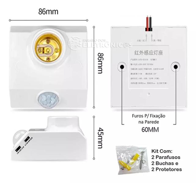 Imagem de Soquete Base Para Lâmpada E27 Sensor Detector De Movimento  Proximidade Programável LK6025