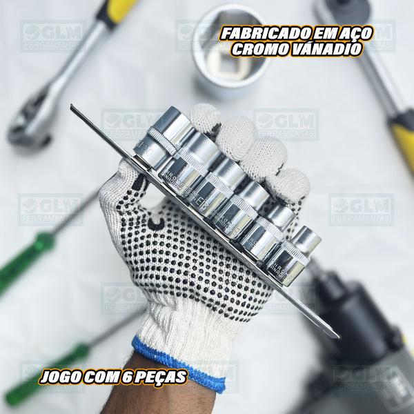 Imagem de Soquete Cachimbo Pito Torx E10 A E20 Enc. 1/2'' Jogo 6 Peças