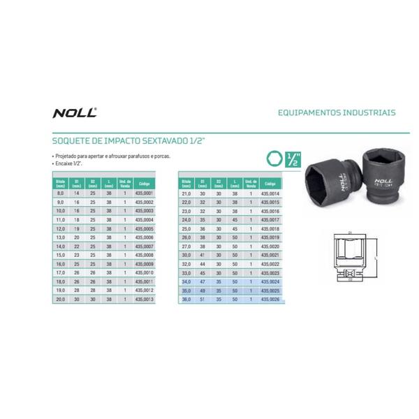 Imagem de Soquete de Impacto Sextavado Encaixe 1/2 " X 34 Mm Noll Aço Crv