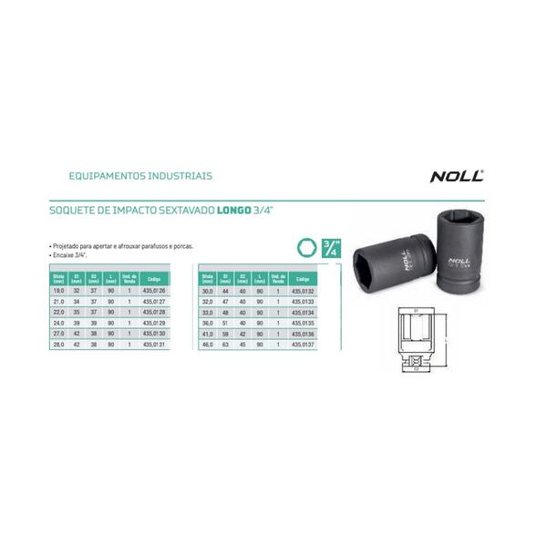 Imagem de Soquete de Impacto Sextavado Longo 3/4 X 30 Mm Noll Aço Crv