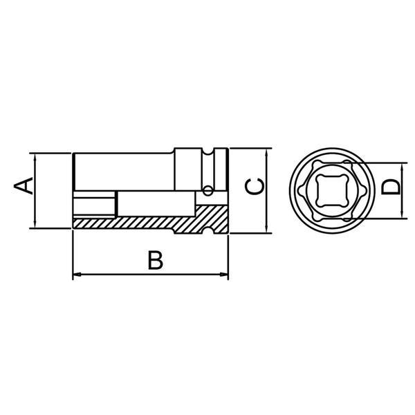 Imagem de Soquete de Impacto Sextavado Longo em Aço Cromo Molibdênio 33 mm - Encaixe 3/4'' Tramontina PRO