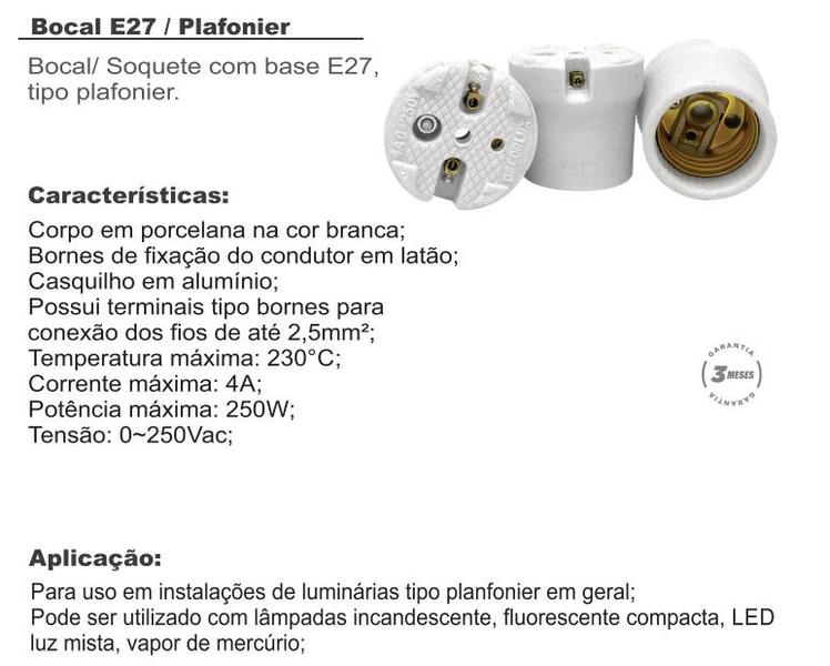 Imagem de Soquete E27 Bocal de Porcelana Plafonier Alta Temperatura