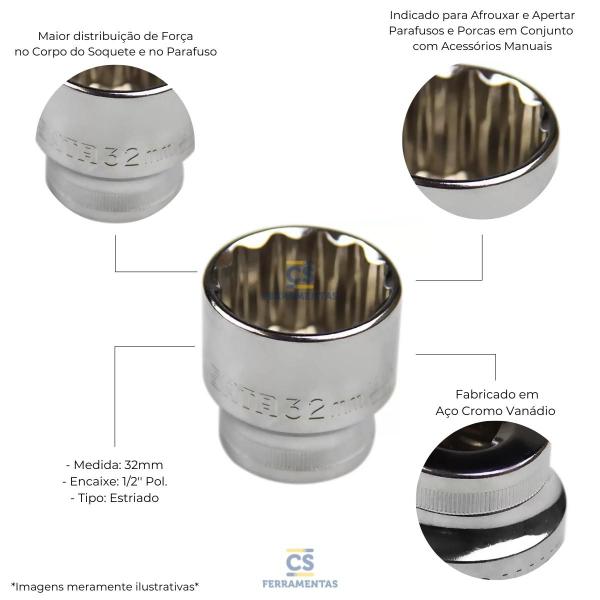 Imagem de Soquete Estriado Cromado de 1/2' x 32mm SATA ST13618SC