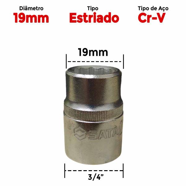 Imagem de Soquete Estriado Encaixe Cr-Vanádio 3/4 x 19 Milímetros SATA