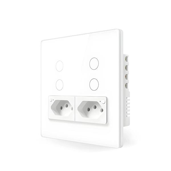 Imagem de Soquete Interruptor Inteligente WiFi/Zigbee 4x4 - Painel de Vidro, 4 Botões, 16A - Compatível com Alexa