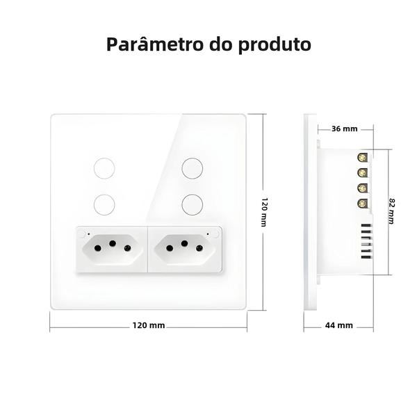 Imagem de Soquete Interruptor Inteligente WiFi/Zigbee 4x4 - Painel de Vidro, 4 Botões, 16A - Compatível com Alexa