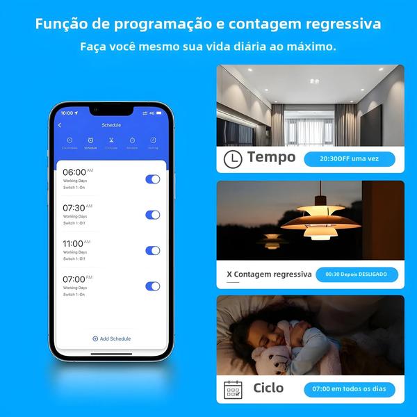 Imagem de Soquete Interruptor Inteligente WiFi/Zigbee 4x4 - Painel de Vidro, 4 Botões, 16A - Compatível com Alexa