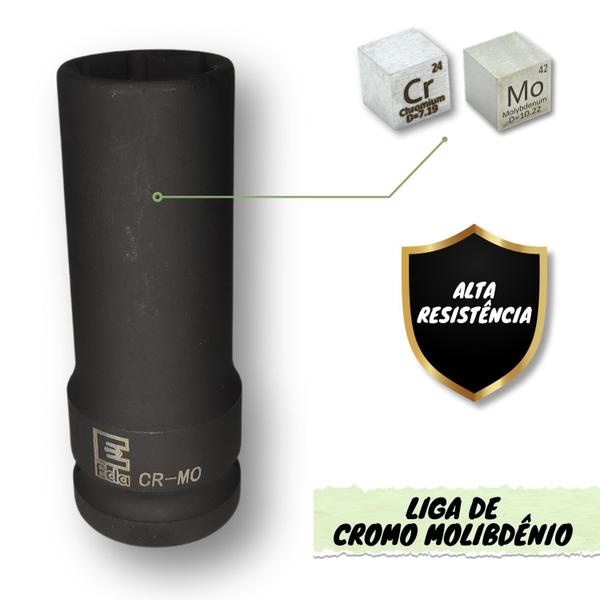 Imagem de Soquete Longo Pito Cachimbo Chave Impacto Encaixe 1/2 Pol Sextavado 17mm CR-MO Desforcimetro Multiplicadora de Torque