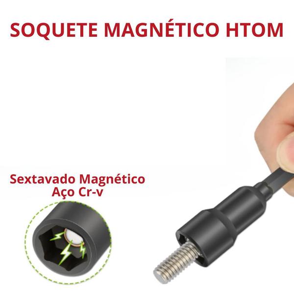 Imagem de Soquete Magnético3/8 x 65mm Sextavado Profissional Htom