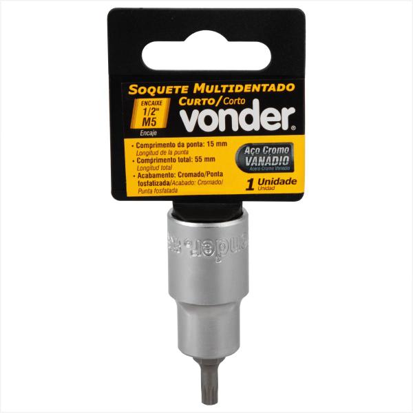 Imagem de Soquete multidentado curto com encaixe de 1/2" M5 - Vonder