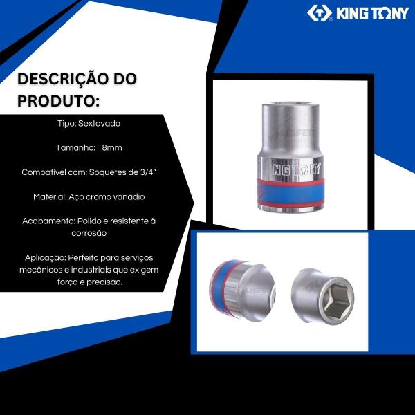 Imagem de Soquete Sextavado 18mm 3/4 - King Tony 633518m