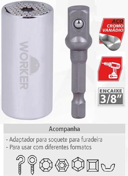 Imagem de Soquete Universal 3/8'' 7 A 19mm C/ Adaptador Worker 252548